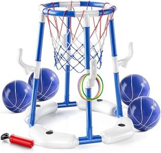 Pool Basketball Hoop Toys,2-in-1 Floating Basketball Pool Games with 4 Balls/12 Rings/Pump,Swimmming Pool Games for Kids Ages 4-8 8-12 Adult, Outdoor Water Play Toys for Summer Family Party(Blue)