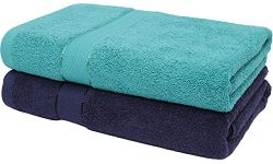 Cloth Fusion 100% Cotton 500 GSM Bath Towels | Extra Soft & Absorbent Large Size Towels for Bathing | Set of 2 (Teal & Navy)