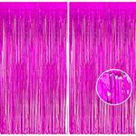 BRAVESHINE 2 Pcs Foil Curtains 3.2 x 8.2 ft Metallic Tinsel Fringe Backdrops Photo Booth Props for Birthday Hawaiian Luau Lets Go Girl Spa Engagement Bachelorette Holiday Party Decorations - Hot Pink