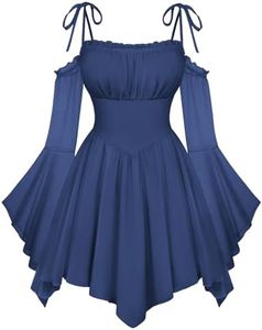 Scarlet Darkness Womens Renaissance Fairy Dress A Line Boho Off Shoulder Corset Dress with Pockets Dark Blue S