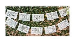 Papel Full of Wishes Medium Plastic White Papel Picado Banner - 12 Panels / 16 Feet Long Hanging - Ideal for Weddings, Baptisms, Birthdays, Posadas, Etc.