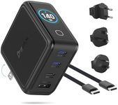 Gansta 140W USB-C GaN Laptop World Charger, 4-Port (3 USB-C + 1 USB-A), PD 3.1 140W, Smart LCD Display, MacBook Pro 16" Travel Charger + EU/UK/AU Adapters, Braided Cable & Pouch