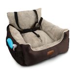 Furdreams Dog Car Seat (Brown/Beige - 20kg), Plush & Cosy Pet Car Booster Seat for Small Dogs & Cats with Storage Pocket, Car Dog Bed with Safety Leash, Waterproof Liner & Non-Slip Base,Dog Travel Bed