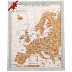 Splosh Travel Map - Desk Pin Board Europe Map in Grey, Wooden Frame. Travel Map Corkboard with 100 Pins in 2 Colours to Mark Your Past and Future Adventures, Europe Map Pin Board. Father's Day Gifts