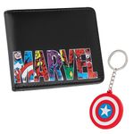 Marvel Card Wallet and Keyring Set for Men Teenagers - Card Slots ID Pocket Groot Mens Wallet - Gifts for Men (Black Captain America)