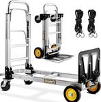 Aluminium Hand Truck Dolly 3-in-1, Convertible Hand Dolly Cart 440 lbs Capacity, Folding Dolly with Rubber Brake-Wheels, Anti-Slip Strip and 2 Elastic Ropes for Moving