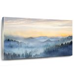 Mountain Wall Art For Bedroom Forest Tree Canvas Prints Sunrise Wall Decorations Beige Sky Artwork Framed Pictures 50x100cm Ready to Hang