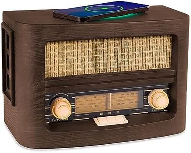 Fuse Vint Vintage Retro Radio | Wireless Charging Pad | AM/FM Radio Speaker with Bluetooth & AUX Input | Mid Century Modern Style | Real Handcrafted Ashtree Wood Exterior