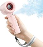 Sevenaire Handheld Portable Fan with Mist, Hand fan for summer, High Speed & LED Display - Personal Fans Portable Rechargeable, 20000 RPM Turbo Mini Fan for Travel, Outdoor, Home, Office (Pink)