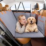 GL GLENSLAVE Back Seat Extender for Dogs, Hard Bottom Dog Car Seat Cover for Back Seat with Mesh Window,100% Waterproof Pet Dog Hammock for Car Truck SUV Travel Camping Mattress Bed Grey