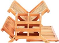 KAEASOUS Bamboo Dish Drying Rack -Wooden Dish Drying Rack Large for Kitchen -Foldable Dish Drainers for Kitchen Counter - 3 Tier Utensil Holder -Bamboo Foldable Dish Drying Rack for Dishes and Plates