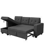 YESHOMY Sofa Bed Reversible Convertible Sleeper Pull Out Couches with Storage Chaise, Linen Fabric Furniture for Living Room, Dark Gray