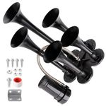 Train horn kit, suitable for trucks/cars/semi trailers. 5 speakers, ultra loud dB. The Air horn with compressor is suitable for pickup/motorhome/SUV/truck/train 12V 150db and other vehicles