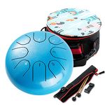 Steel Tongue Drum Musical Instrument - 6 Inch 8 Notes Hand Pan Steel Drums - C Major Meditation Drum Percussion Instruments with Music Book Mallets Carry Bag for Adults Kids Beginner (Blue)