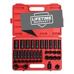 Sunex 2669, 1/2 Inch Drive Master Impact Socket Set, 39-Piece,, 9mm-30mm, Standard/Deep, Cr-Mo Steel, Radius Corner Design, Dual Size Markings, Heavy Duty Storage Case