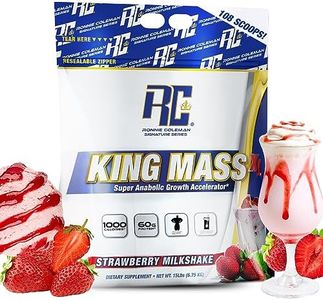 Ronnie Coleman Signature Series King Mass XL Mass Gainer Protein Powder, Muscle Gainer, 60g Protein, 180g Carbohydrates, 1,000+ Calories, Creatine and Glutamine, Strawberry Milkshake, 15 Pound