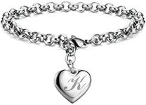 Monily Initial Charm Bracelets for Women Stainless Steel Charm Bracelets for Women Letters K Alphabet Heart Bracelet Jewelry Gifts for Women