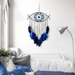 AIZA DECOR Evil Eye Dream Catchers Room Decoration for Girls and Boys Handmade Feather Wall Decoration Home Ornaments Craft Gift for Bedroom (Blue)