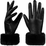 GSG Women Leather Gloves Rabbit Fur Touchscreen Driving Gloves Black S