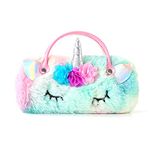 Hifot Plush Unicorn Hard Eyeglass Case, Portable Sunglasses Pouch with Handle Cute Glasses Case Makeup Storage Bag for Kids, Women