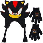 Concept One Boys' Shadow Kids Beanie Hat and Gloves Set, Sonic The Hedgehog Peruvian Cap with Tassels and Matching Mittens, Black, One Size