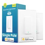 meross Smart Single Pole Light Switch, Neutral Wire Required, Compatible with Apple HomeKit, Alexa, Google Home, and SmartThings, 2.4GHz WiFi, App Remote and Voice Control, No Hub Required, 2 Pack