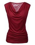 Zeagoo Cowl Neck Tops for Women Sleeveless Vest Tops Ruched Tops Casual Tank Tops Summer Shirts Wine red S