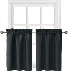 Home Queen Blackout Tier Curtains for Bathroom Window, Short Bedroom Curtains, Thermal Insulated Cafe Drapes, 26 W X 36 L Inch Each, Black