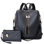 Kiepoar Women Fashion Backpack PU Leather with Wallet, Casual Rucksack Purse Shoulder Bag Daypack Stylish Diamond-shaped Pattern Lightweight Chic Multipockets for Office School Travel