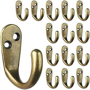 IBosins 15PCS Coat Hooks Wall Mounted Single Prong Robe Hook for Hanging Towel Hooks with 30 Screws for Bags, Hat, Cap, Scarf, Cup Antique Brass ABCH15