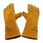 Welding Gloves Fire Heat Resistant Leather Forge/Mig/Stick Welding Heat/Wood Burning/Mitts for Oven/Grill/Fireplace/Furnace/Stove/Pot Holder/Tig Welder/Mig/BBQ/Animal Handling Heavy Duty Gloves