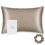 ALASKA BEAR Natural Silk Pillowcase, Hypoallergenic, 19 momme, 600 thread count 100 percent Mulberry Silk with hidden zipper (50 x 75 cm, Taupe)