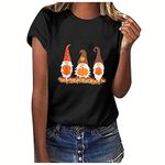 Halloween Womens T-Shirt Pumpkin Funny Tee Shirts Casual Graphic Letter Print Short Sleeve Tee Tops Happy Halloween Costume Women T-Shirt Halloween Short Sleeve Loose Blouses Tops (Black-f, L)