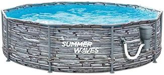 Summer Waves 14' x 36" Active Frame Stone Slate Print Metal Frame Outdoor Backyard Above Ground Swimming Pool Set with Filter Pump, Ladder, and Repair Patch