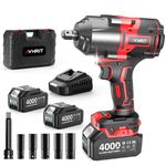 Avhrit Cordless Impact Wrench 1/2", 1180Ft-lbs (1600 N.m) High Torque Electric Impact Gun with 2 X 4000mAh Battery, Fast Charger & 5 Sockets, Power Impact Driver for Car and Home(1600N.m)