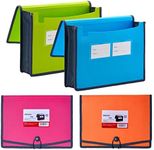 FANWU 4 Pack Plastic Expanding File Wallet Document Organizer with Elastic Cord & Button Closure, Letter Size, 3.5" Expansion, Poly A4 Expandable File Folder for School Office Home Organization