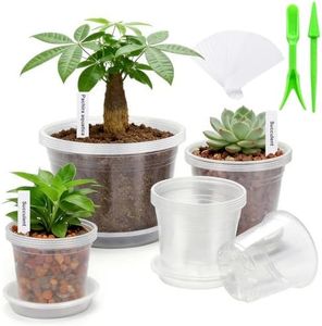 5/6/7/10 Inch Clear Nursery Pots with Drainage Holes & Saucers, 20PCS Plastic Plant Pots with Labels, Seedling Tool & Hole Puncher, Nursery Pots for Vegetables, Orchids, Aloe, Indoor Outdoor Use