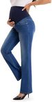 SEVEGO Womens 33 Maternity Bootcut Jeans Over Belly Pregnancy Flare Stretch Denim Pants with Pockets Comfy Dark Blue, XL
