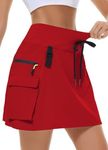 MIVEI Women's Hiking Cargo Skort Skirt High Waisted Golf Dressy Casual with Zipper Pockets Workout Sport Quick Dry Skirts Red