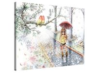 Large Canvas Print Wall Art - Love in the Rain - Cute Watercolour Anime Art Canvas Print - 100x75cm Canvas Picture Stretched On A Wooden Frame – Giclee Canvas Printing – Hanging Wall Deco Picture