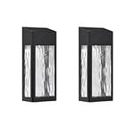 LampLust Solar Sconce Lights Outdoor - 2 Pack, Battery Included, Black Metal with Water Glass, Dusk to Dawn Sensor, Warm White, Decorative Solar Lights for Fence, Patio, Garage or Pool Enclosure