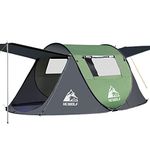 HEWOLF Pop Up Tent for 3 to 4 Person Automatic Opening Hexangular Hydraulic Double Layer Tent Large Waterproof Dome Tent with Porch - 100% UV Protected Family Camping Tents with Carrying Bag (Green-2)