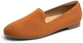 DREAM PAIRS Round Toe Flats for Women Dressy Comfortable, Slip-On Dress Business Casual Office Work Shoes for Women,Size 8.5,Brown-Suede,SDFA2403W