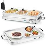 TANGZON Electric Buffet Server, 3 Tray Hotplate Food Warmer with 3x2.5L Removable Pans, Lids, Warming Plate Function & Adjustable Temperature, 450W Chafing Dish Catering Serving Tray for Kitchen Party