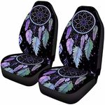 Dolyues Front Car Seat Covers for Women Universal Dream Catcher Purple Feather Bucket Seat Covers Decor 2 Pack Full Set Seat Cover Protector Accessories for SUV Cars Truck SUV Black