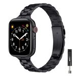 BesBand Slim Band Compatible with Apple Watch Band Iwatch Bands Bracelet 41mm 40mm 38mm 42mm 44mm 45mm 49mm Series 9 8 7 6 5 4 Series3 2 1 SE Ultra Stainless Steel Metal Smart Strap Accessories Straps for Men and Women -Black