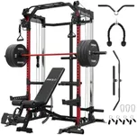 Mikolo Power Cage, 2000LB Power Rack with Independent Dual Pulley System, Multi-Function Home Gym Workout Machine for Cable Crossover (Red 001)