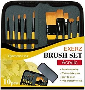 Exerz Acrylic Paint Brush Set 10 pcs Synthetic Hair Artist Professional Brushes in a Travel Case/Perfect for Acrylic Watercolour Gouache & Face Paint - Acrylic