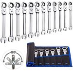 TR TOOLROCK 12-Piece Flex Head Ratcheting Wrench Set SAE,1/4" to 7/8" Chrome Vanadium Steel Combination Wrench Set, 72-Teeth Ratcheting Wrench Set with Organizer Bag