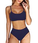 RXRXCOCO High Cut Bikini Set Swimming Costume Women 2 Piece Bikini Sets Square Neck Ribbed Swimsuit